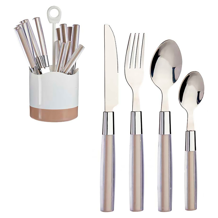 SET 16 CUBIERTOS ACERO INOXID MANGO PS MARRON OSC