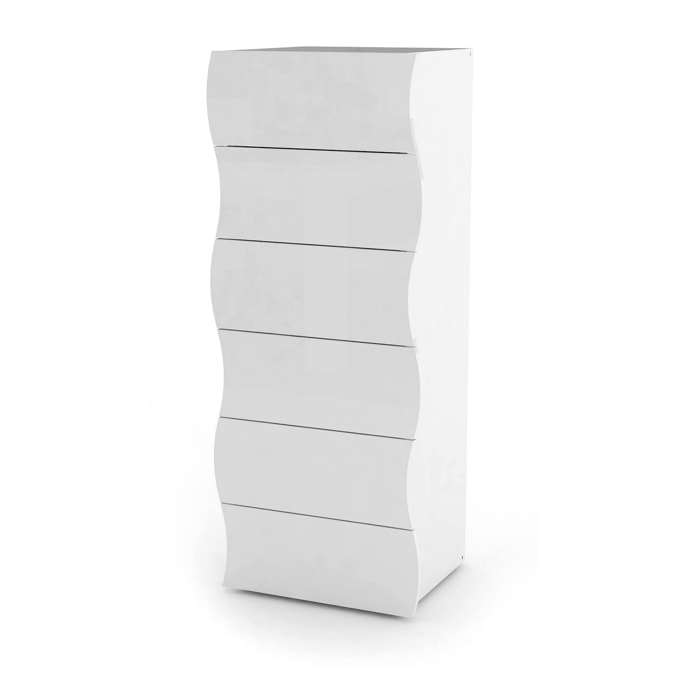 Cassettiera Asch, Settimanale a 6 cassetti, Comò per camera da letto, 100% Made in Italy, cm 50x40h122, Bianco lucido