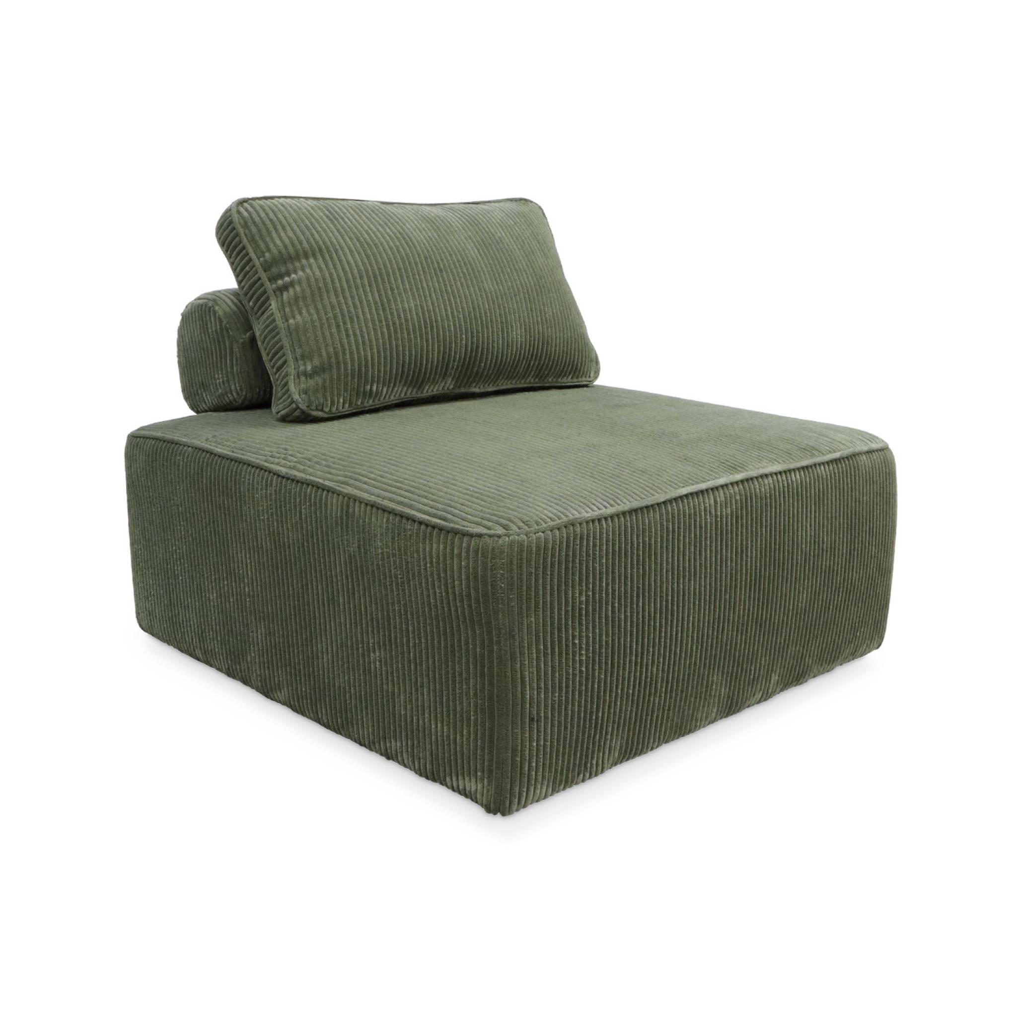 Lot de 2 chauffeuses  pour canapé modulable velours côtelé vert avec un coussin