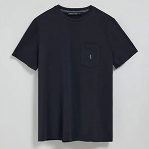 Maglietta blu marino a maniche corte con taschino e ricamo Rigby Best