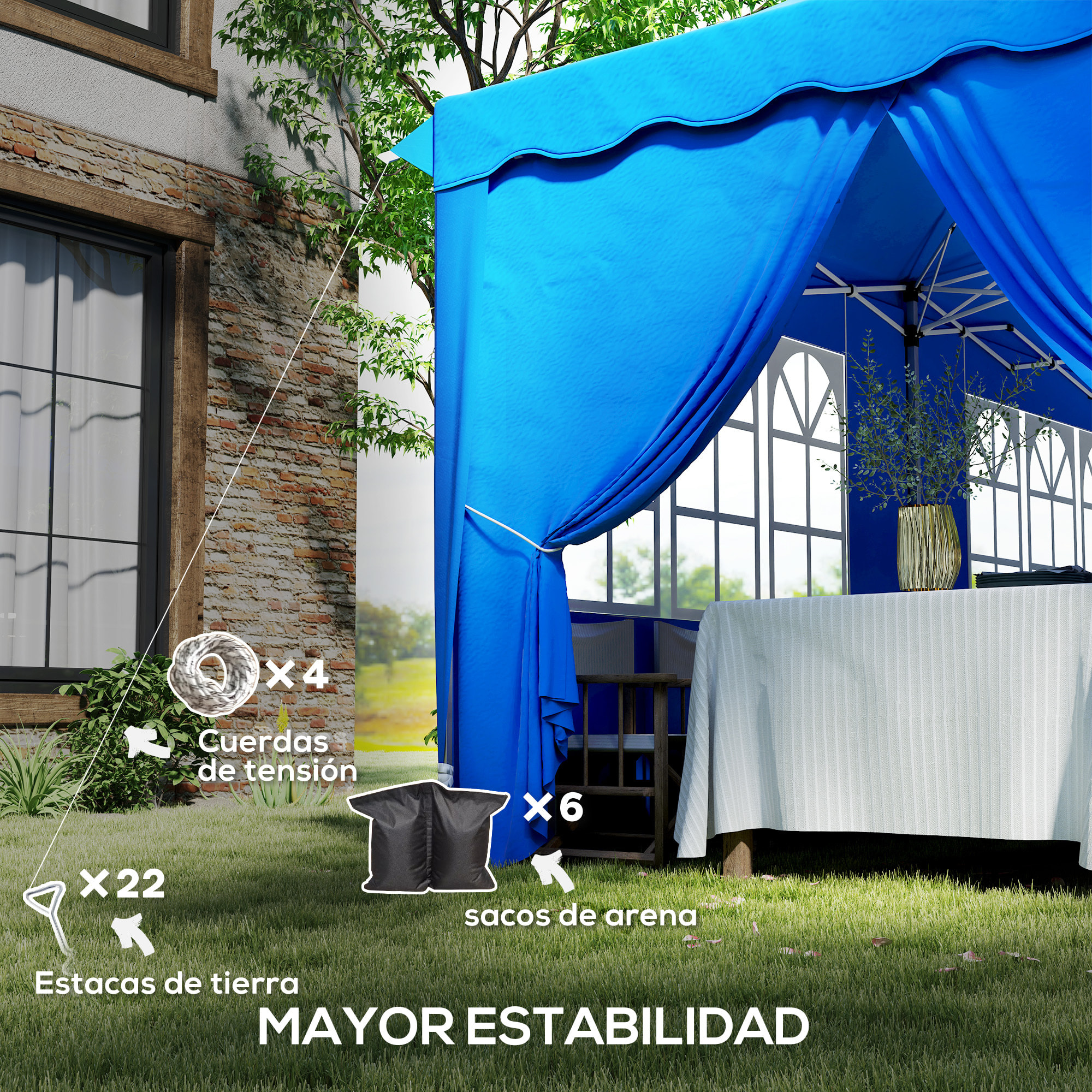 Carpa Plegable Pop-up Gazebo 6x3 m Cenador Plegable con 6 Paredes Laterales Anti-UV Altura Ajustable Bolsa de Arena y Bolsa de Transporte para Camping Fiestas