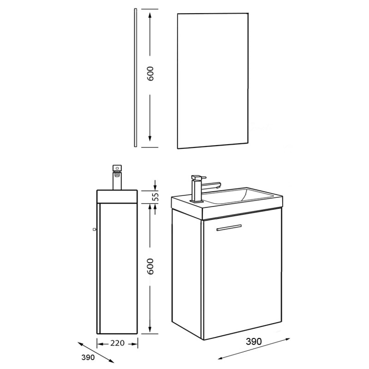 Ensemble de salle de bain LAVEMAINS 40 Alday, 40cm, Bois Naturel