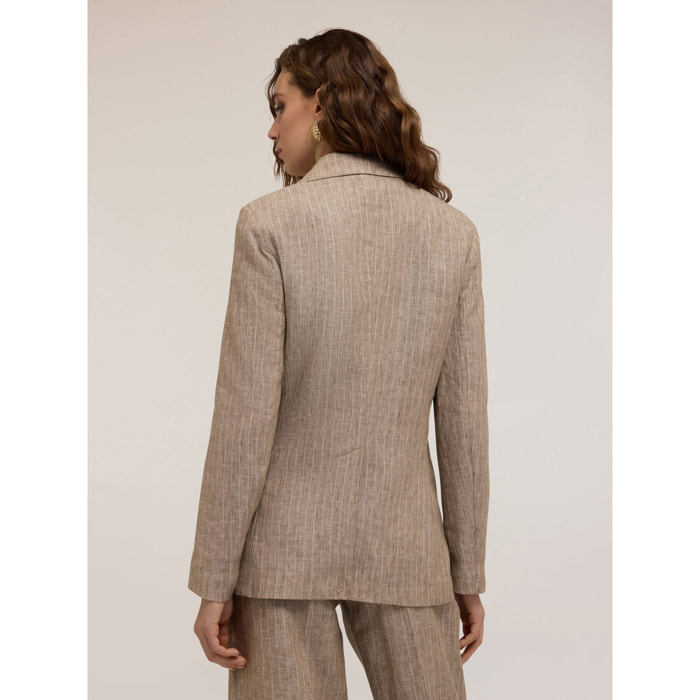 Motivi - Blazer doppiopetto gessata in lino - Beige