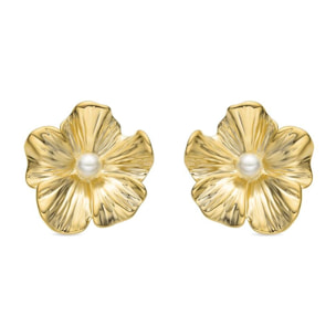 Pendientes con Perla Blanca acabado oro 18k