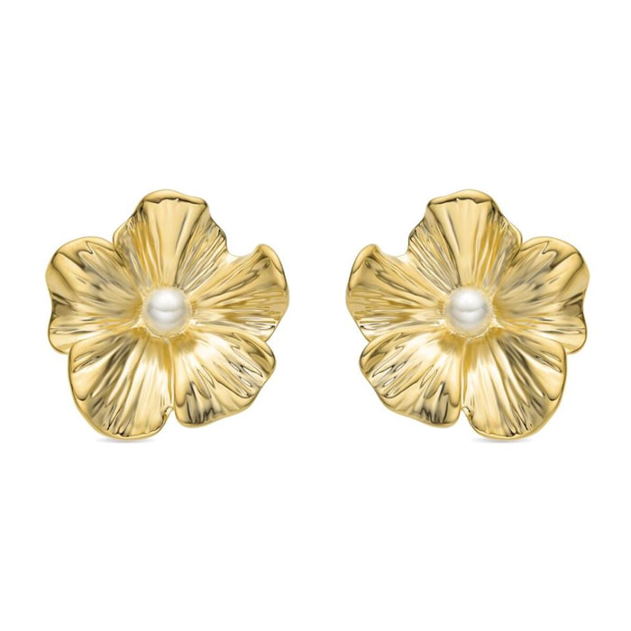 Pendientes con Perla Blanca acabado oro 18k