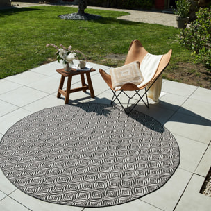 Moa- tapis d'extérieur rond noir à motif blanc