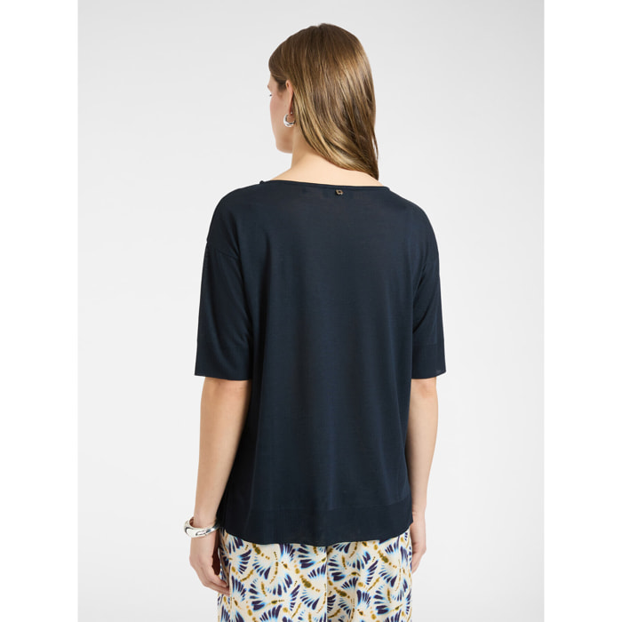 Elena Mirò - T-shirt in filato misto lyocell - Blu