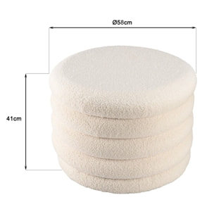LEOPOLD - Pouf M en tissu bouclette écru avec rangement