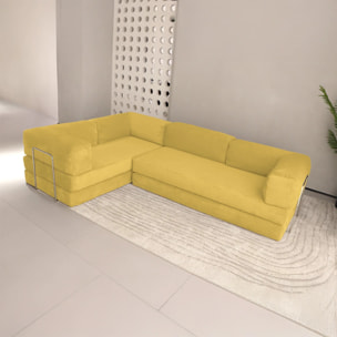 TRENDY - Canapé compressé 5 places angle modulable en velours côtelé jaune