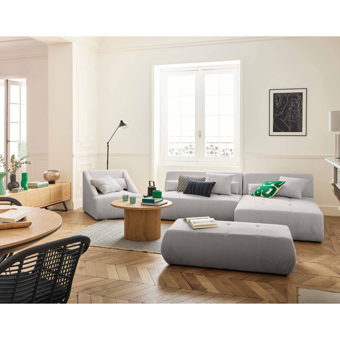 Onyx - canapé modulable d'angle réversible 4 places - en velours côtelé - Gris clair