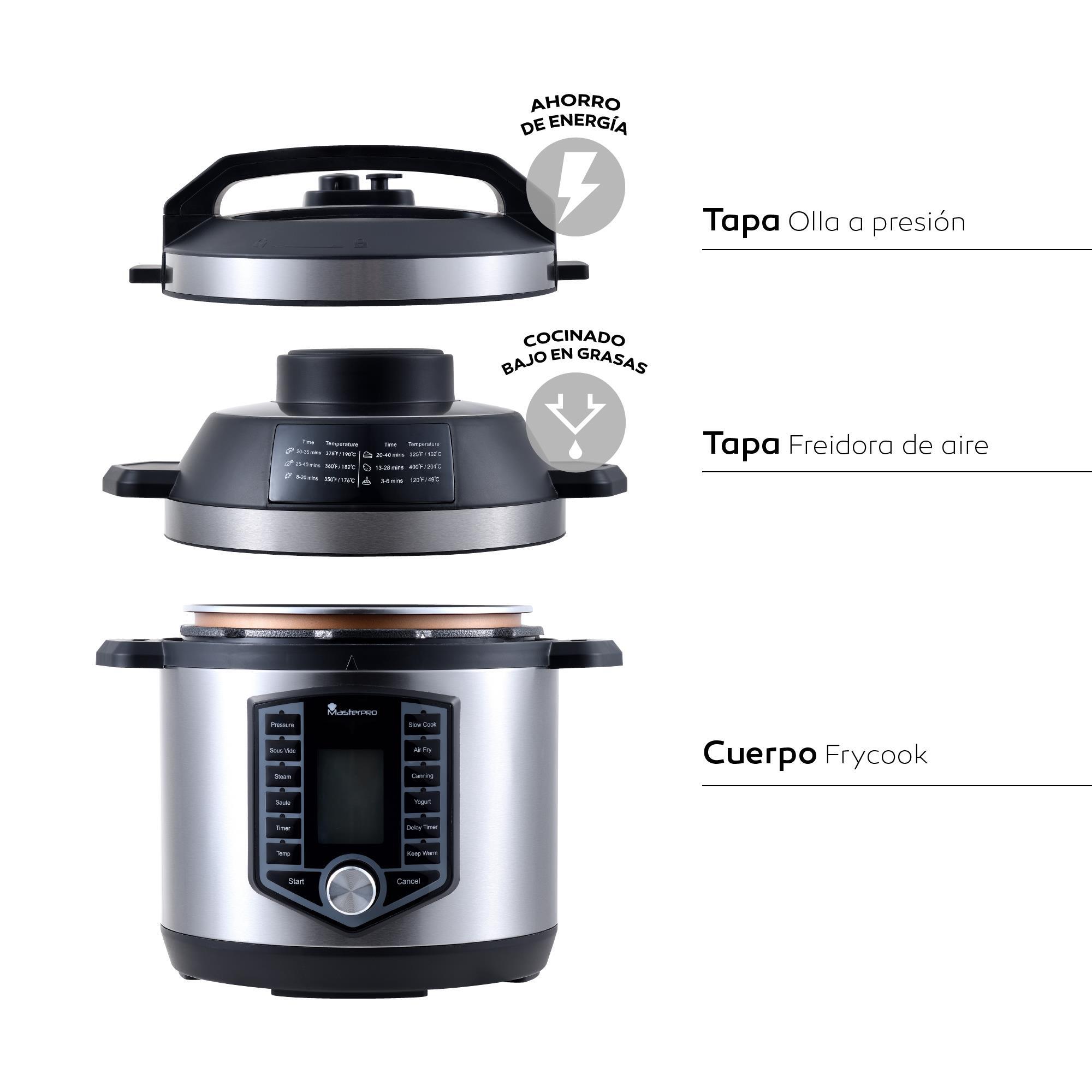 Kit de freidora de aire con olla a presión de 1500w de 6l + spray pulverizador de aceite masterpro