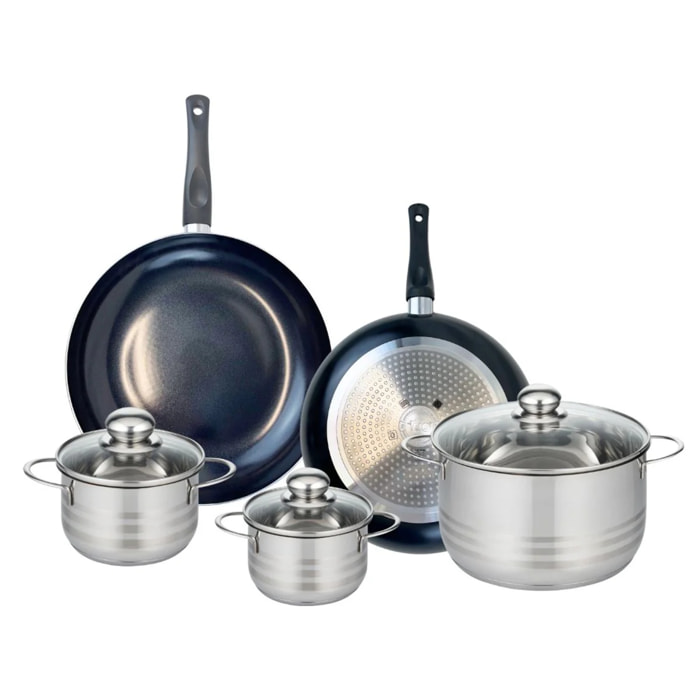 Ensemble de 2 Poêles de cuisson 28 et 32 cm et 3 faitouts 14, 16 et 24 cm Elo Prima Brillant