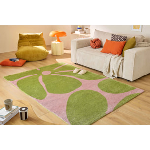 GROOVY - Tapis rétro coloré à motif fleur - Confortable et moelleux - Vert