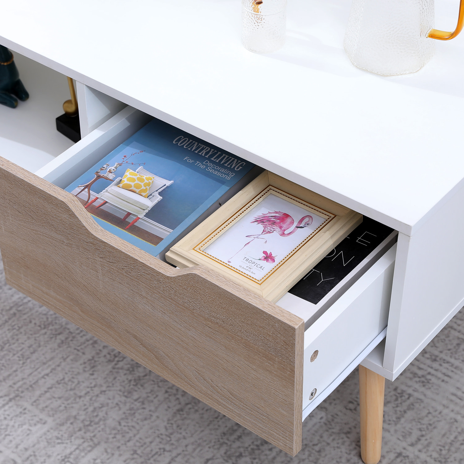 Table basse avec tiroir style scandinave blanche FREJA