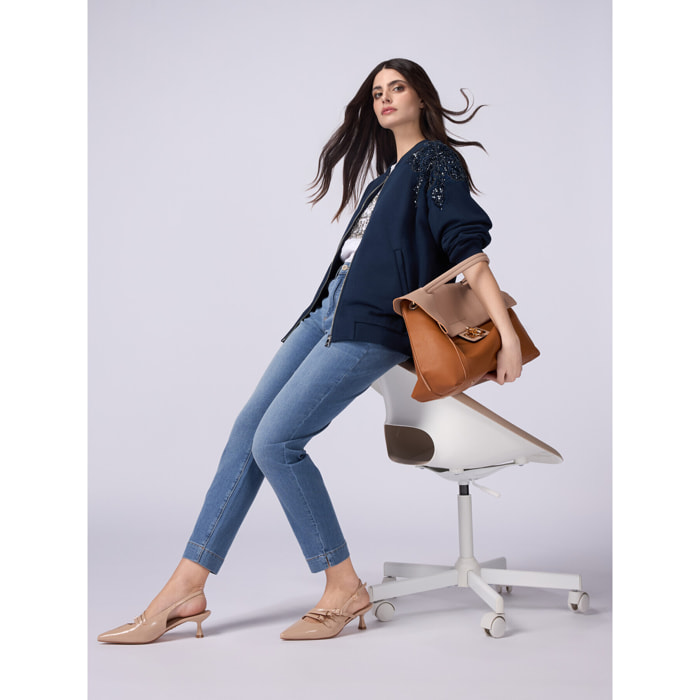 Oltre - Push up skinny jeans with chain detail - Light - blue