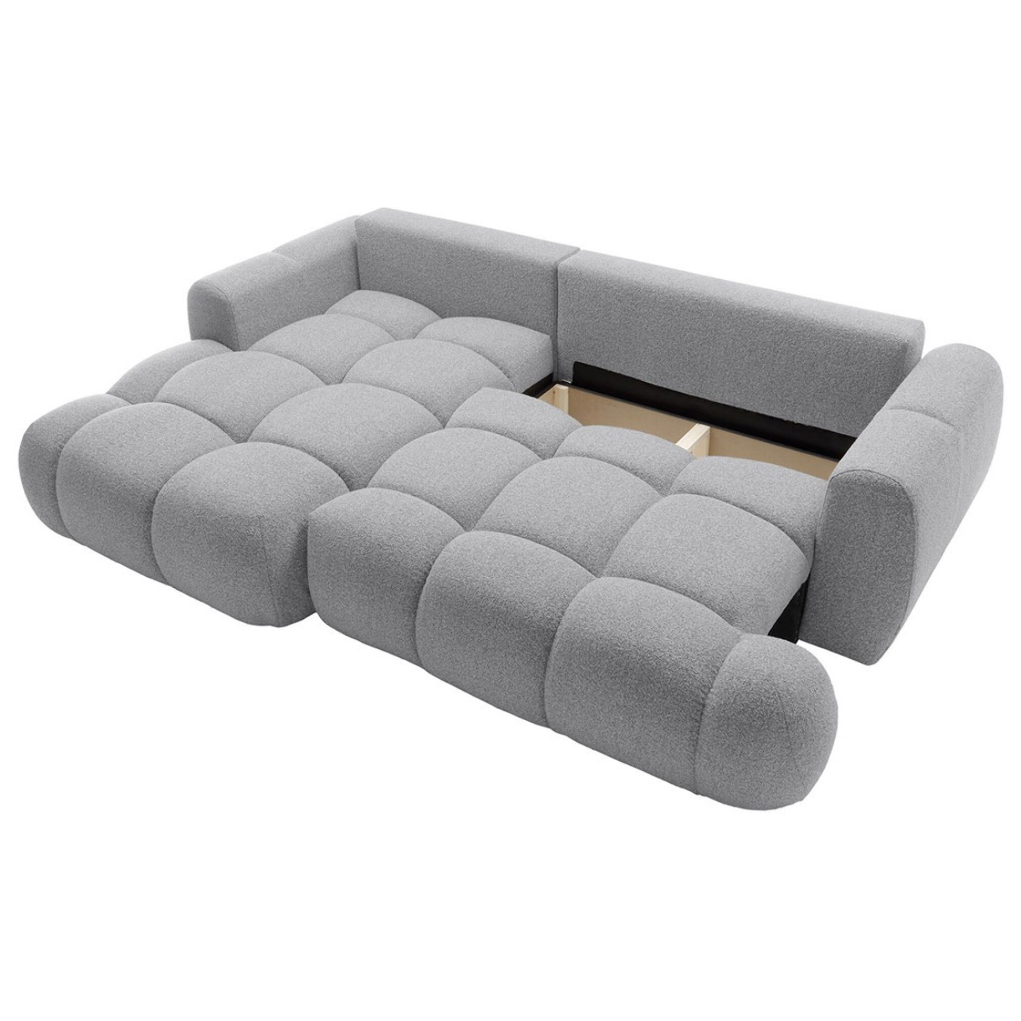 Yulin - Canapé d'angle gauche 4 places convertible avec coffre en tissu bouclette - Gris clair
