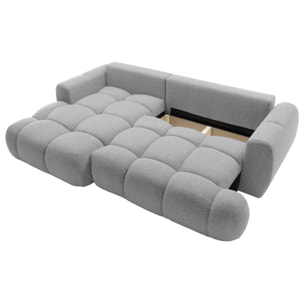 Yulin - Canapé d'angle gauche 4 places convertible avec coffre en tissu bouclette - Gris clair