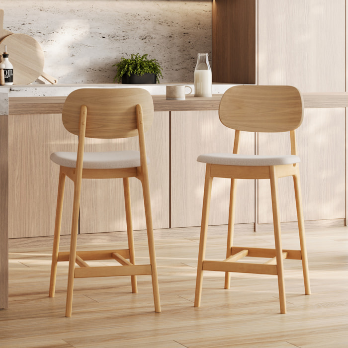 Lot de 2 chaises pour îlot central 66 cm en bois clair et tissu beige - Charlize