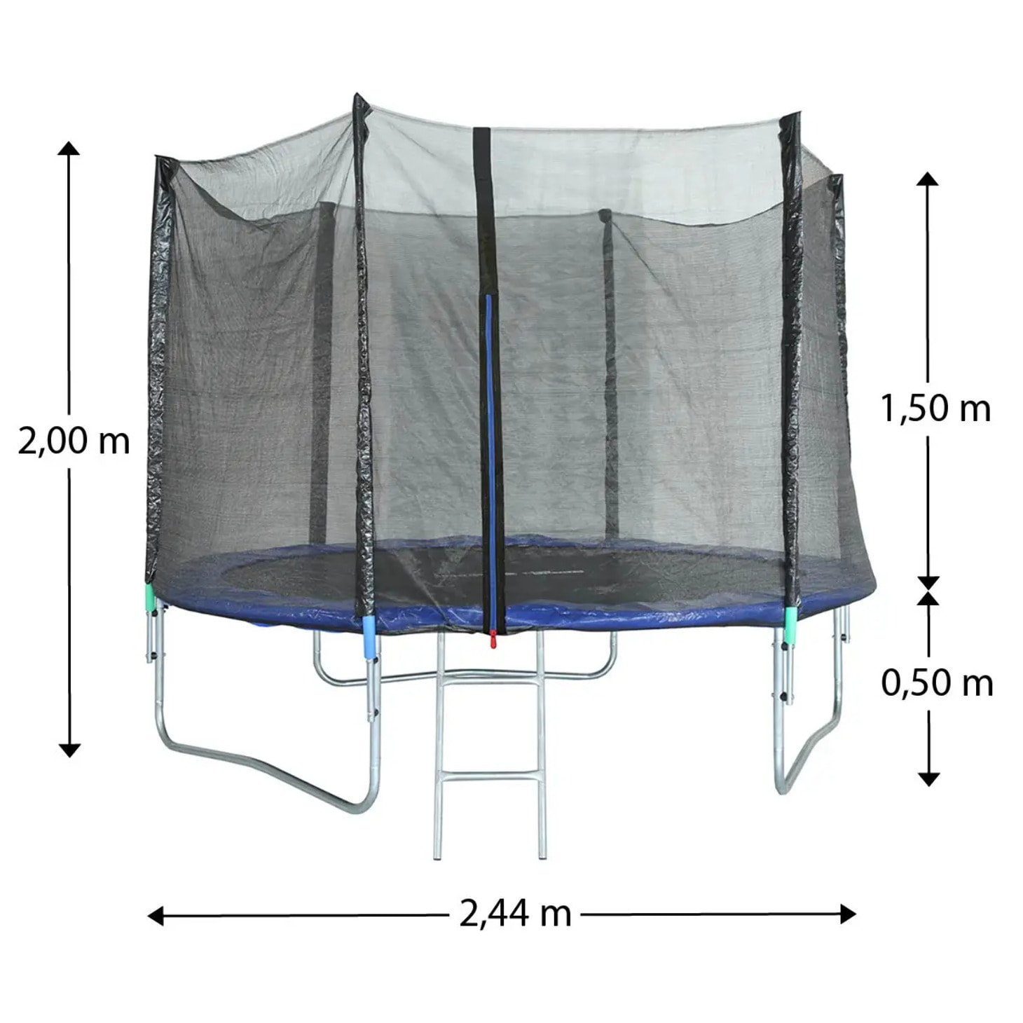 Trampoline Ø 2,44 m avec filet de sécurité et échelle