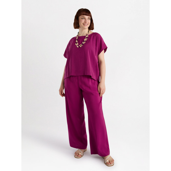 Fiorella Rubino - Blusa boxy de satén mate - Fuchsia