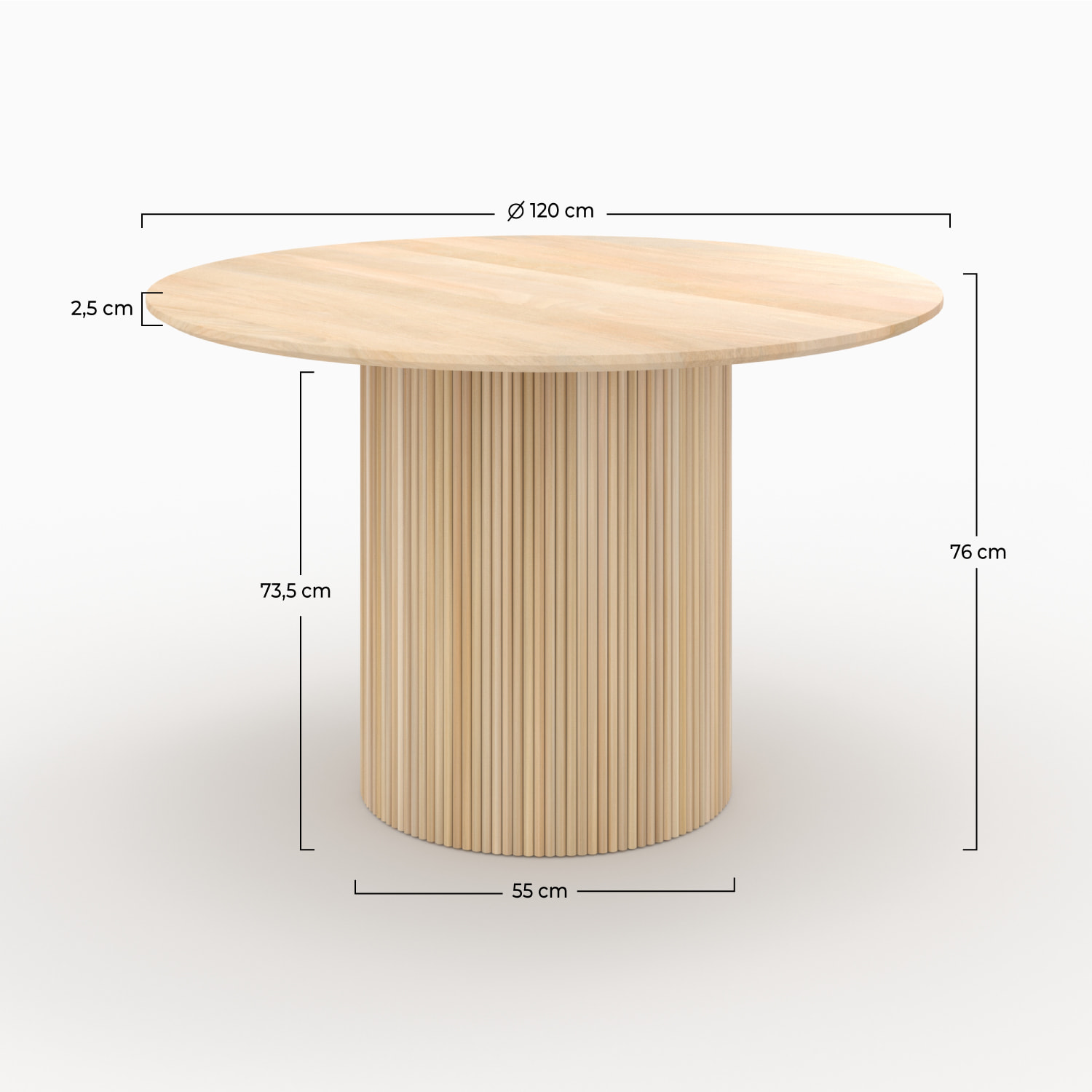 Table ronde 4 personnes en bois de manguier D120 cm - Agathe