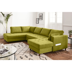 Anna - canapé panoramique d'angle gauche - 7 places - convertible avec coffre - en velours - Vert Olive