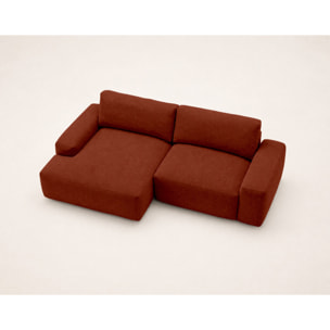 Tama - Canapé d'angle gauche 4 places convertible avec coffre en tissu - Terracotta