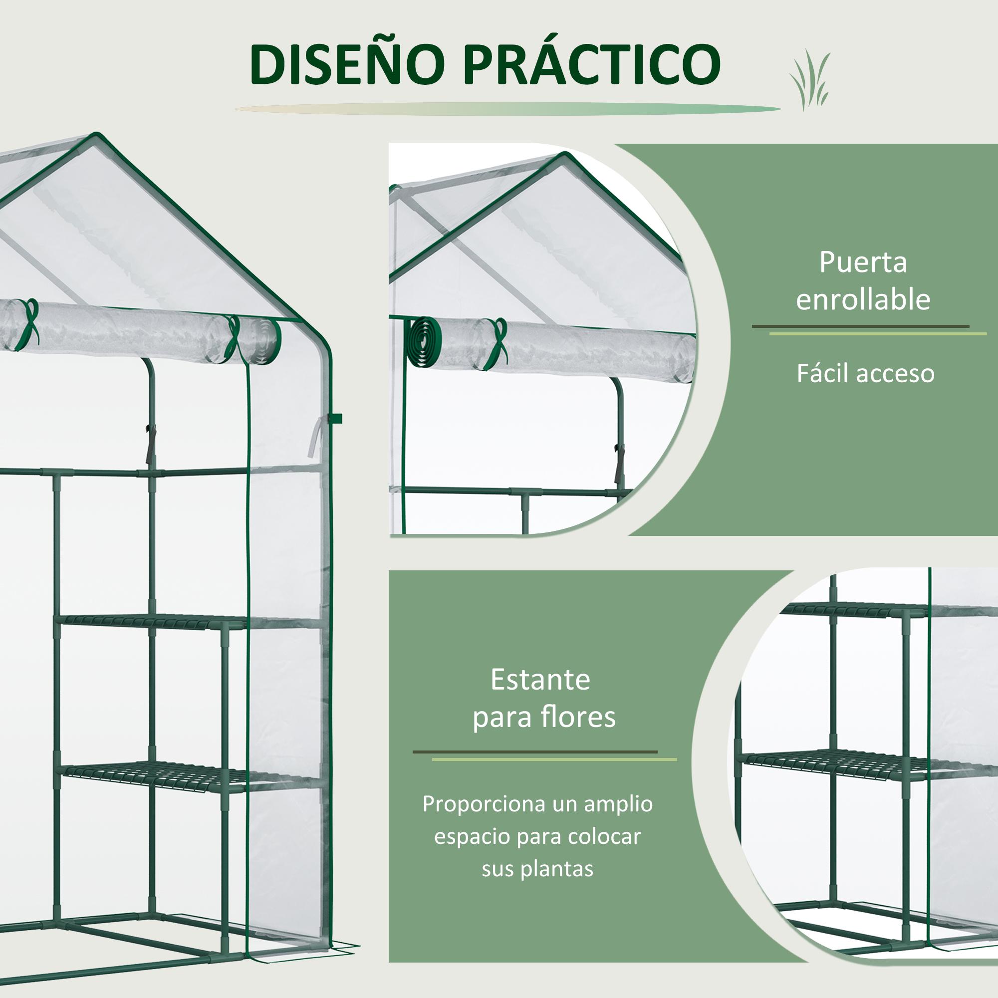 Invernadero de Jardín Invernadero de Terraza con 4 Estantes 1 Puerta con Cremallera para Cultivo de Plantas Flores Verduras 142x73x195 cm Verde