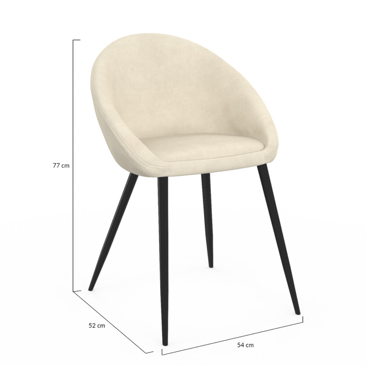 Chaises Dory velours crème pieds métal noirs - lot de 2