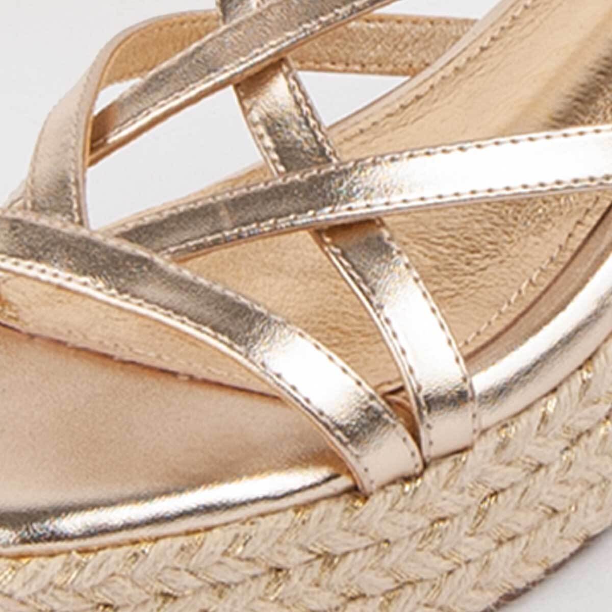 Sandalia De Cuña - Dorado - Altura: 7 Cm
