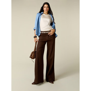 Oltre - Pantaloni palazzo in twill misto cotone - Marrone