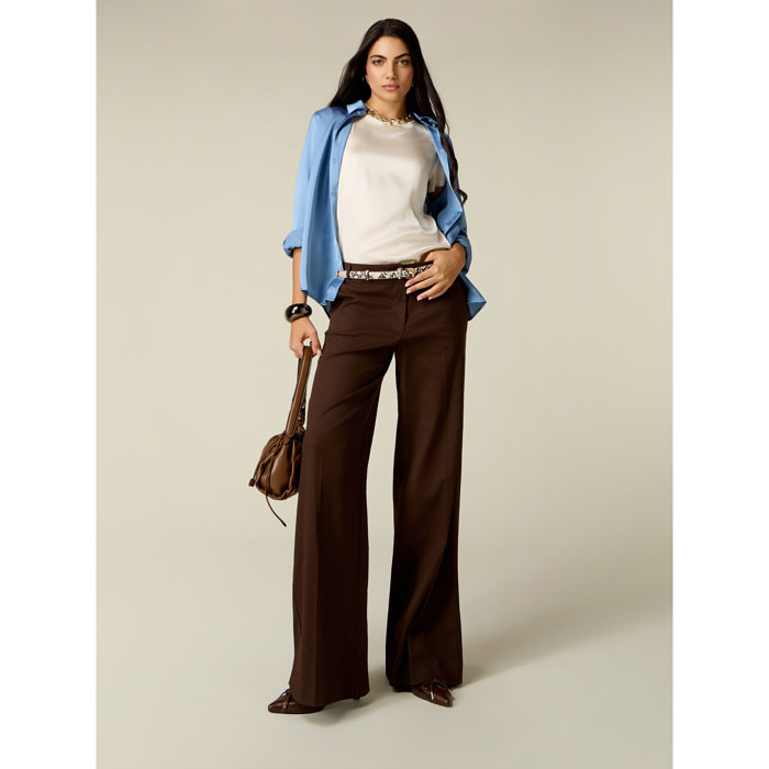 Oltre - Pantaloni palazzo in twill misto cotone - Marrone
