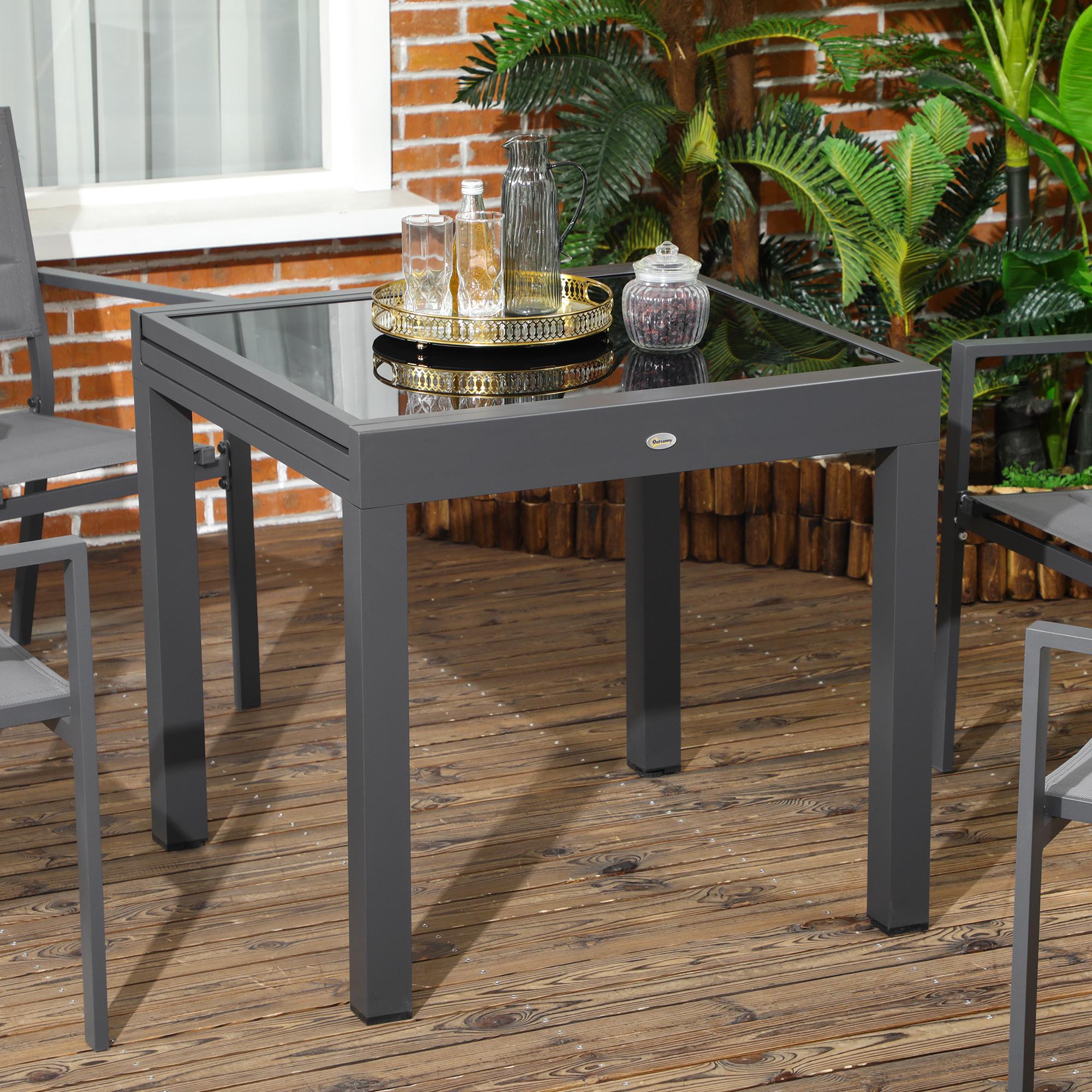 Mesa de Jardín Extensible de Aluminio Mesa de Comedor Rectangular con Encimera de Vidrio Templado Carga 50 kg para Terraza 80-160x80x75 cm Negro