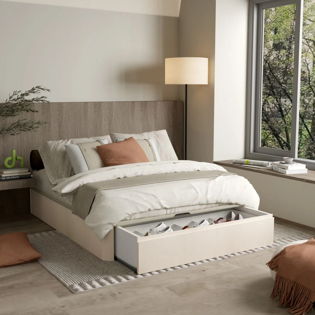 Canapé con cajón frontal con zapatero 150x190 cm en artic Luxury Premium 3D Artic