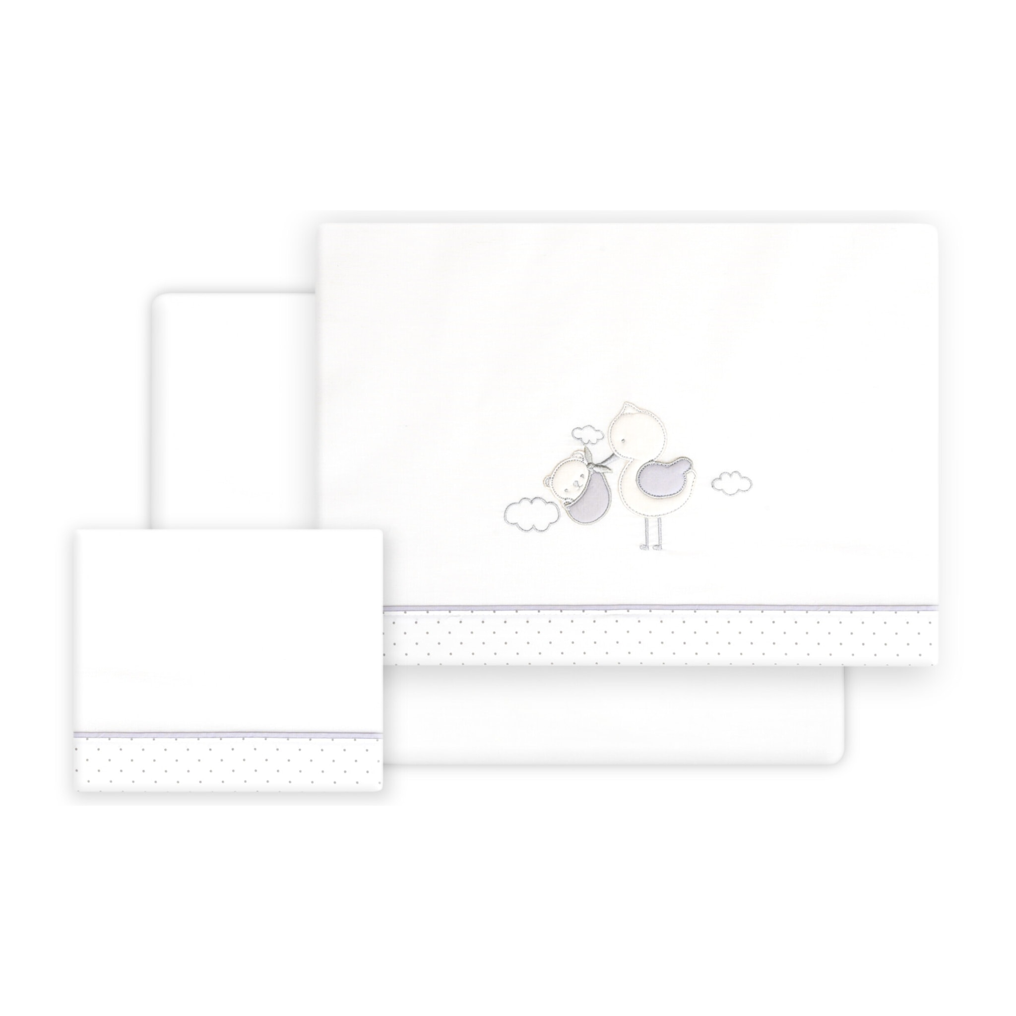 Triptico Cuna Cigueña Oso + Broche Bco/Gris