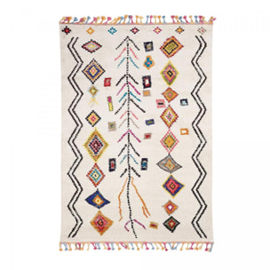 Tapis Mevo crème et multicolore motif traditionnel berbère