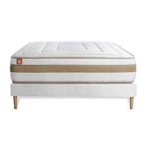 Ensemble Matelas Le Raffiné - 26cm - Ressorts ensachés et mémoire de forme - Confort haut de gamme, impact réduit. - Sommier kit Blanc