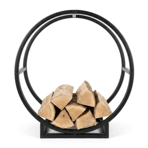 Portalegna in acciaio Baines 55 cm, supporto legna design circolare moderno nero opaco, organizer per camino e stufa resistente e stabile, salvaspazio elegante per soggiorno veranda e area barbecue