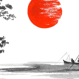 Tableau pêcheur au soleil rouge Toile imprimée