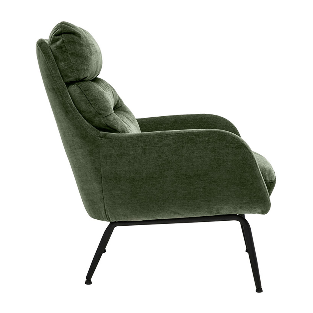 Fauteuil en tissu effet velours vert kaki et métal noir BENI