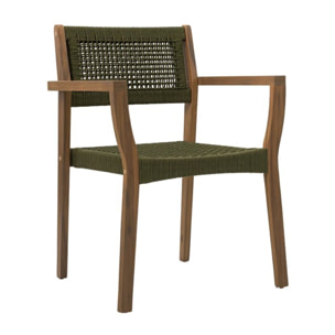 Chaise de jardin Tina -bois massif d'acacia et corde tressée-couleur vert 58 x 83 x 60 cm