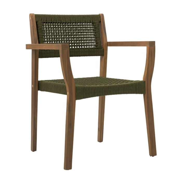 Chaise de jardin Tina -bois massif d'acacia et corde tressée-couleur vert 58 x 83 x 60 cm