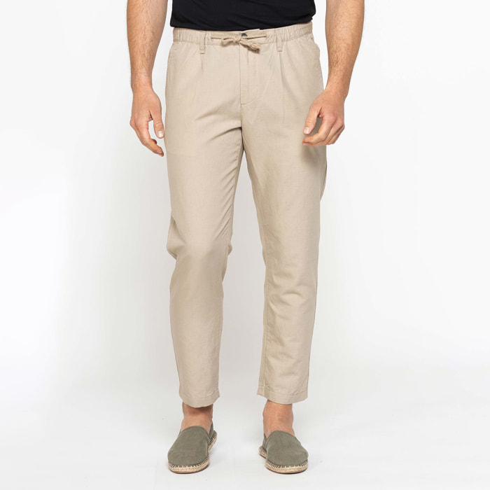 PANTALONE CHINO IN TESSUTO COTONE E LINO CON COULISSE