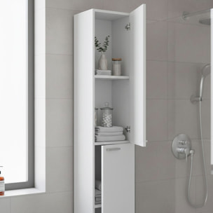 Colonna Armadio Da Bagno Con Doppia Anta E 4 Ripiani Mobile Alto Salvaspazio In Melaminico Chiusura Ammortizzata 30 x 25 x 182 Cm Bianco Lucido