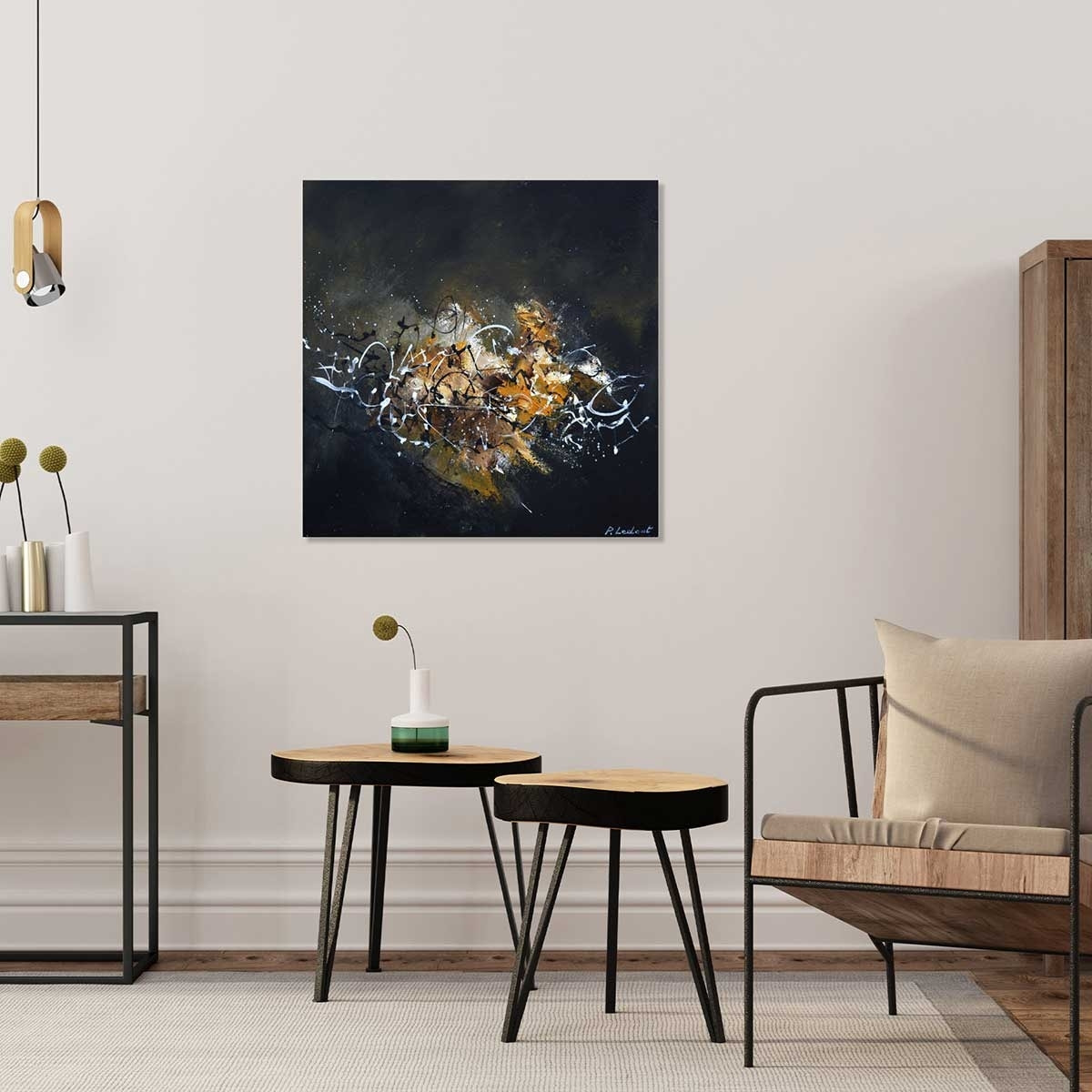 Tableau abstrait signature dorée Tableau plexiglas