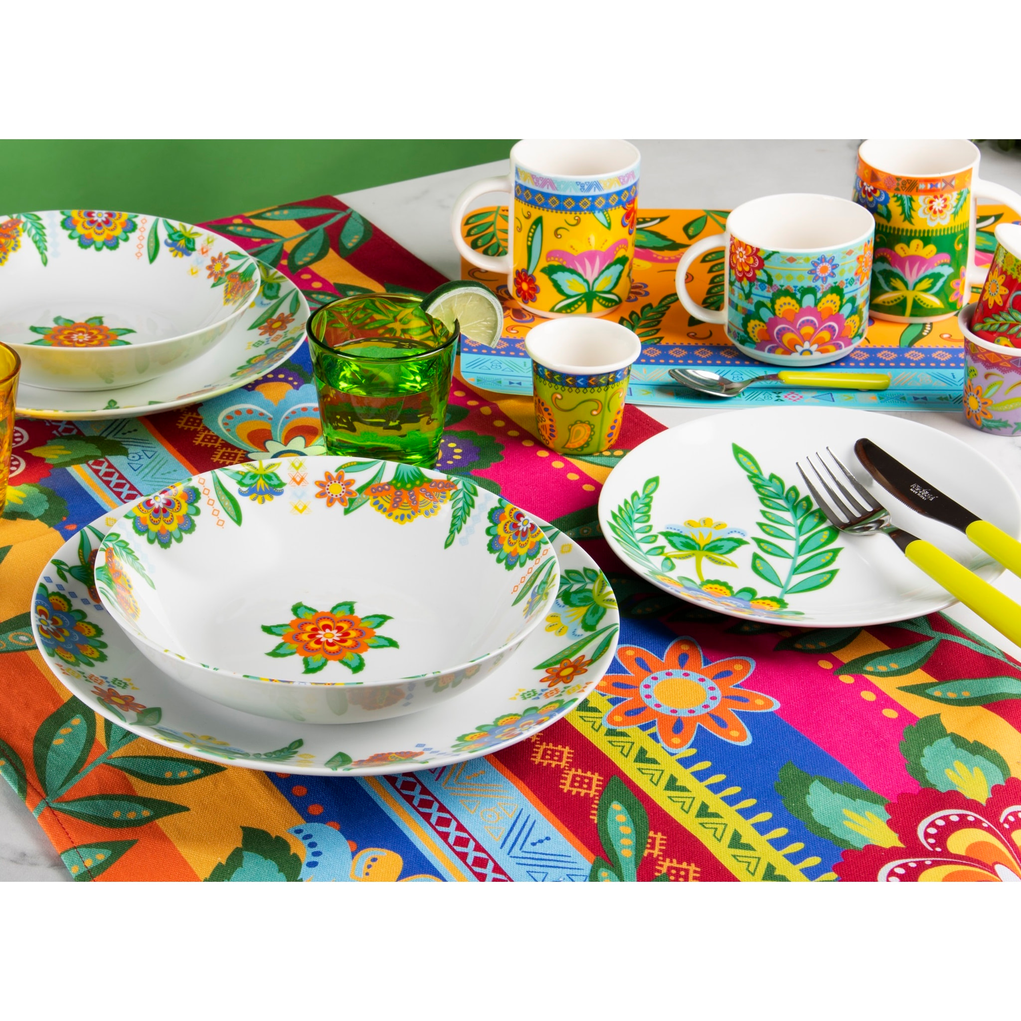 Service de table 18 pièces Excelsa – Gipsy Flower, Porcelaine Blanc