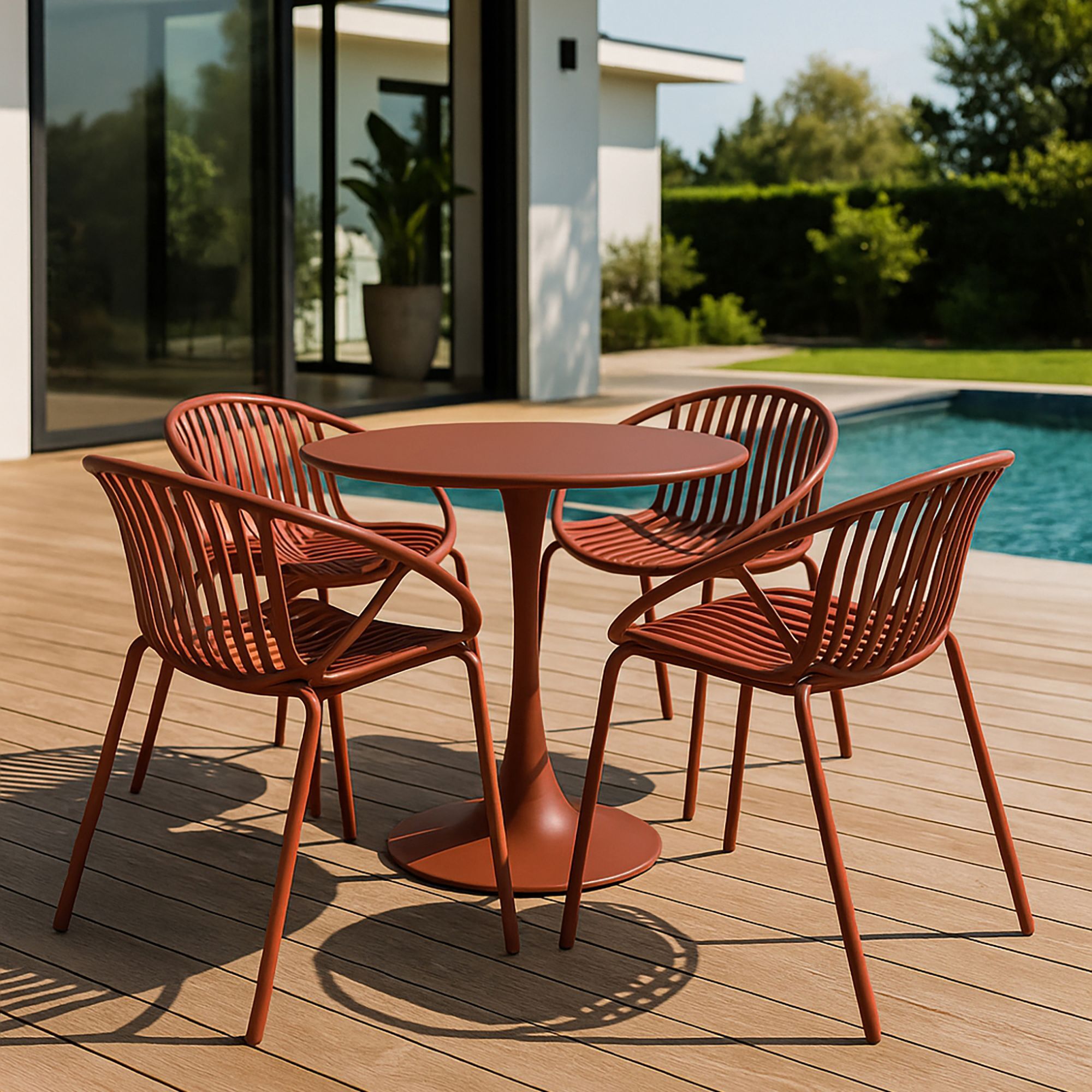 Lot de 4 fauteuils de table extérieur brique en polypropylène et métal CALYPSO