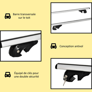 Barres de toit de voiture verrouillables 2 clés fournies dim. 135L x 5,5l x 7H cm aluminium noir