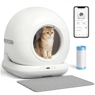 Arenero Gatos Autolimpiable 72L, Extragrande, Arenero Autolimpiable, Control por APP, Control de Olores y Ruido, Sensores de Seguridad, Gel Desodorante, Alfombrilla y Bolsas de Basura