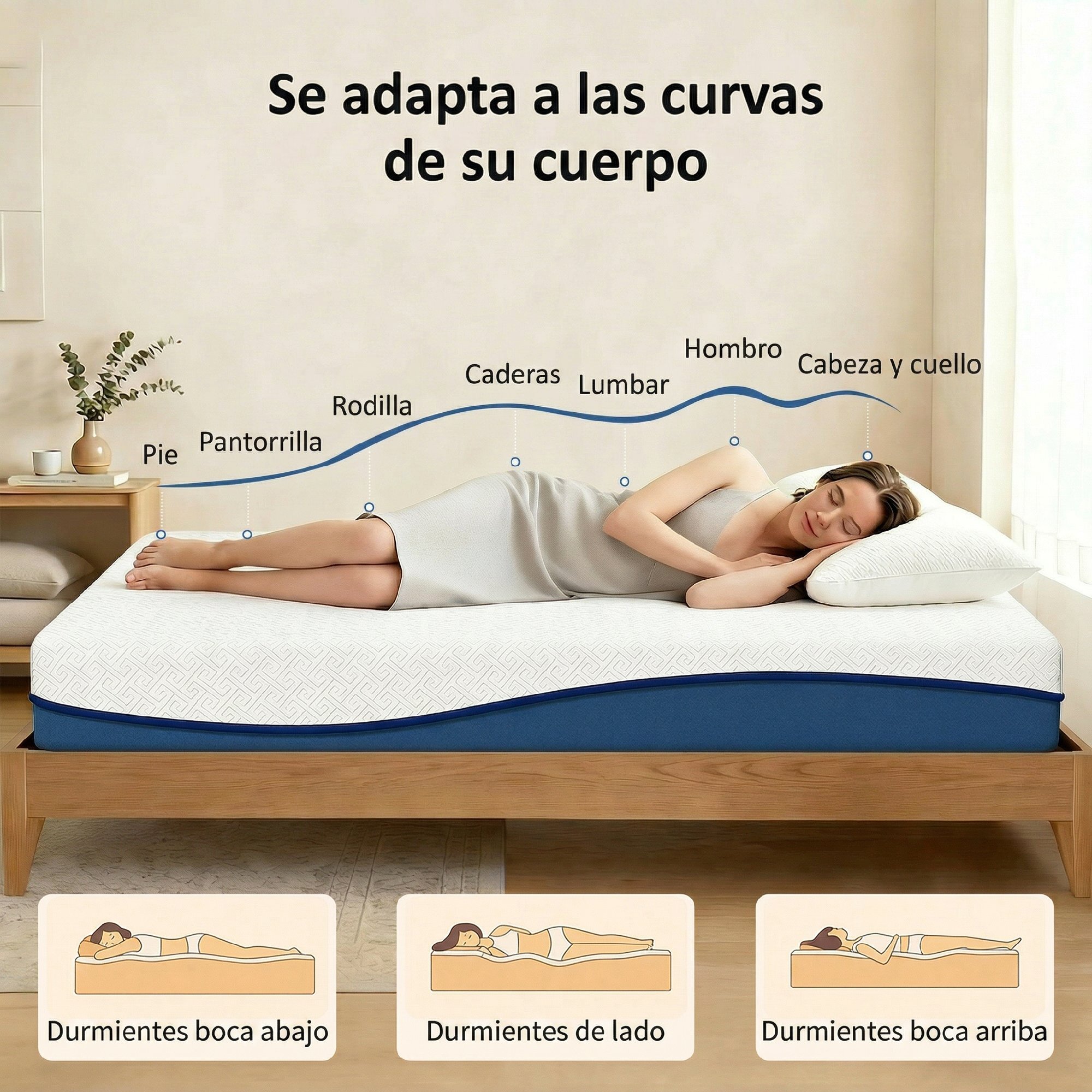 Colchón 190x90 cm, Grosor 20 cm, Colchón Viscoelástico con Té Verde, Firmeza Media, Cama Refrescante con Espuma de Gel y Funda Lavable, Certificado Oeko-Tex, Enrollable en Caja